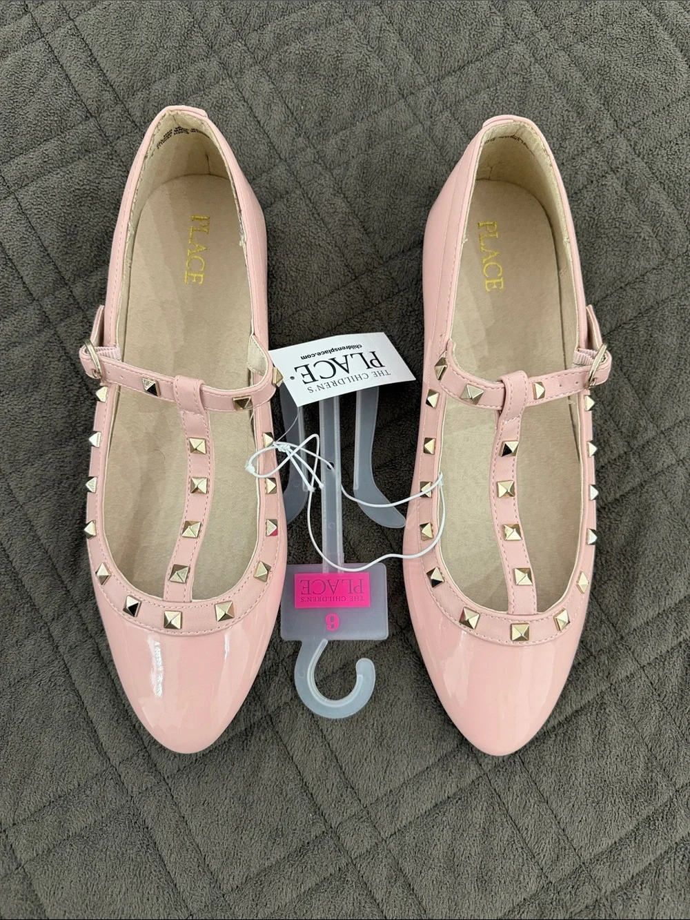 The Children's Place NWT Pink Patent T-Strap Flats with Gold Studs size 6